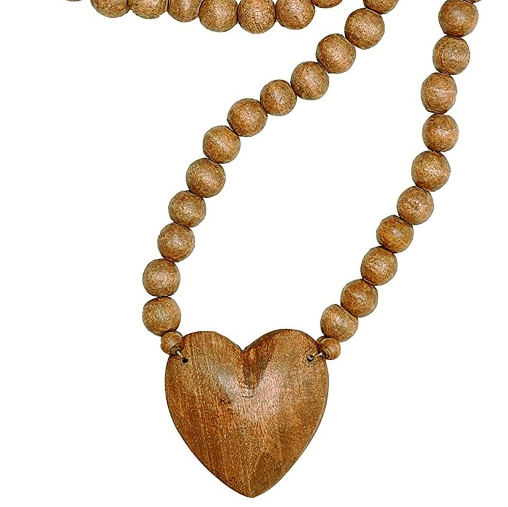 Hand Carved Wood Beads with Heart